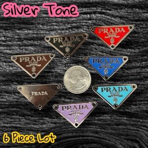 6 Piece Lot Triangular Silver Tone Zipper Pull Button Charm Pendants